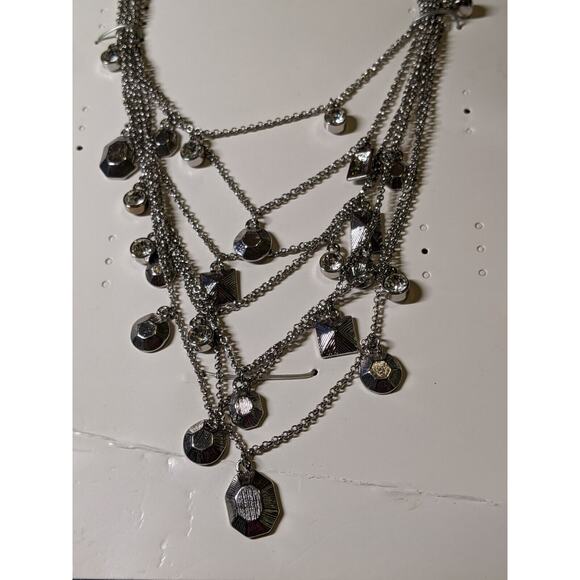 Lia Sophia 7-Strand Silvertone Crystal Beaded Chain Necklace NWT Christmas Gift - Picture 3 of 8